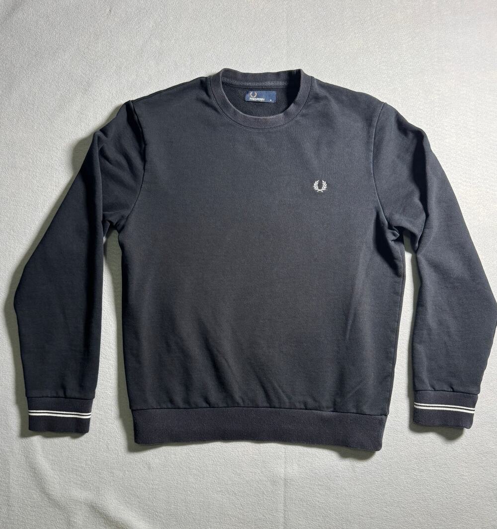 Fred Perry Black Tipped Crew Neck Sweatshirt Size Medium